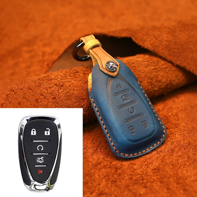 For Chevrolet Car Cowhide Leather Key Protective Cover Key Case, Five Keys Version (Blue) - Car Key Cases by PMC Jewellery | Online Shopping South Africa | PMC Jewellery | Buy Now Pay Later Mobicred