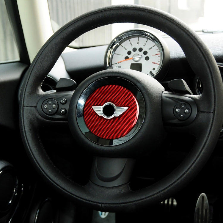 Car Carbon Fiber Steering Wheel Logo Decorative Sticker for BMW Mini Cooper Countryman F60 F55 F56, Left and Right Drive Universal (Red) - Car Interior Mouldings by PMC TechLife | Online Shopping South Africa | PMC TechLife | Buy Now Pay Later Mobicred