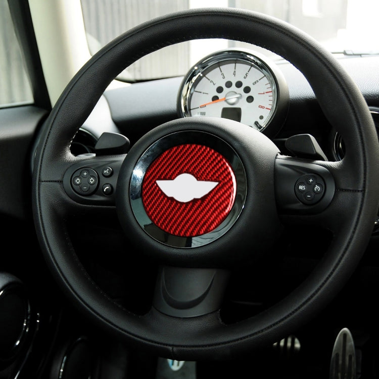 Car Carbon Fiber Steering Wheel Logo Decorative Sticker for BMW Mini R55 R56 Countryman R60 Paceman R61 2007-2013, Left and Right Drive Universal (Red) - Car Interior Mouldings by PMC TechLife | Online Shopping South Africa | PMC TechLife | Buy Now Pay Later Mobicred