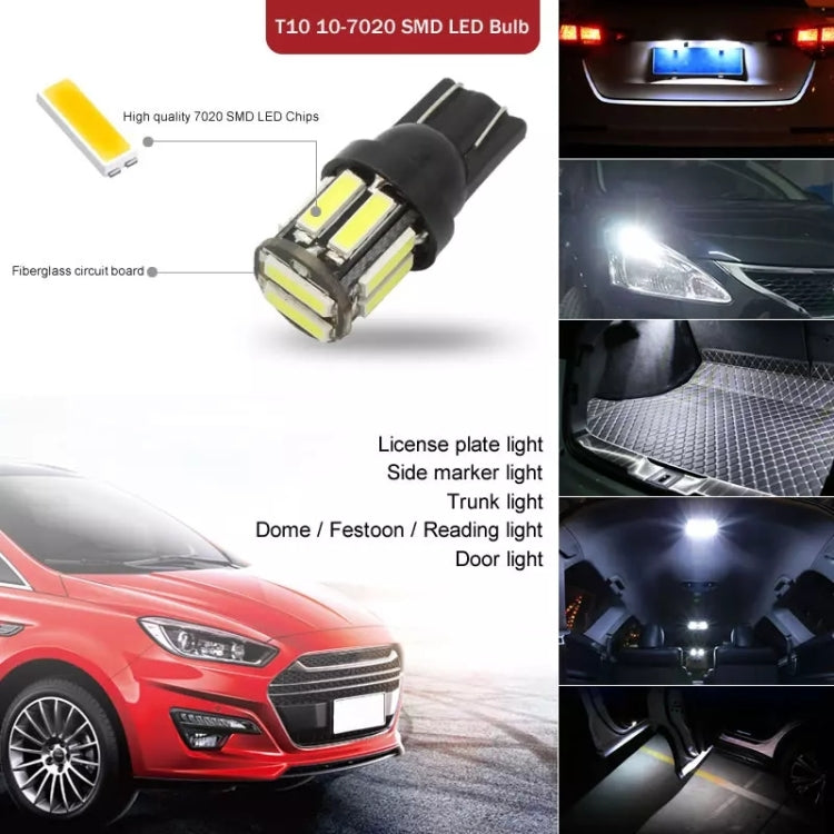 10pcs T10 DC12V / 0.96W / 0.08A Car Clearance Light 10LEDs SMD-7020 Lamp Beads (White Light) - Clearance Lights by PMC TechLife | Online Shopping South Africa | PMC TechLife | Buy Now Pay Later Mobicred