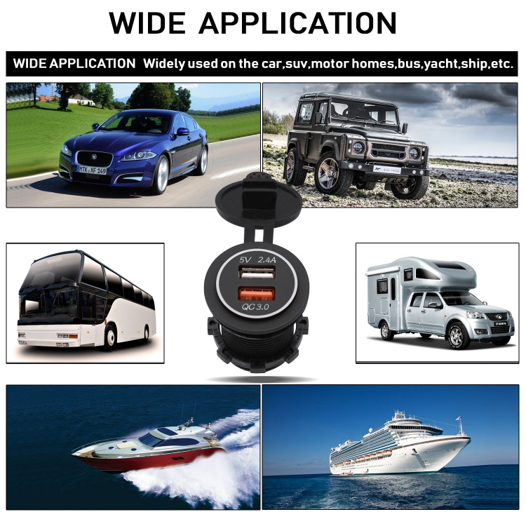 Universal Car QC3.0 Dual Port USB Charger Power Outlet Adapter 5V 2.4A IP66 with 60cm Cable(Blue Light) - DIY Modified Charger by PMC TechLife | Online Shopping South Africa | PMC TechLife | Buy Now Pay Later Mobicred