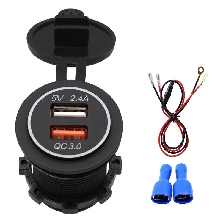 Universal Car QC3.0 Dual Port USB Charger Power Outlet Adapter 5V 2.4A IP66 with 60cm Cable(Red Light) - DIY Modified Charger by PMC TechLife | Online Shopping South Africa | PMC TechLife | Buy Now Pay Later Mobicred