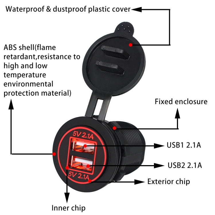 Universal Car Dual USB Charger Power Outlet Adapter 4.2A 5V IP66 with Aperture + 60cm Cable(Red Light) - free shipping - PMC TechLife - Order now!