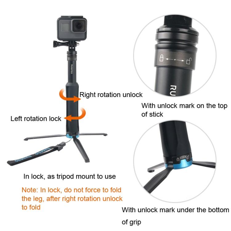 Portable Foldable Tripod Holder Selfie Monopod Stick for GoPro, Insta360, DJI and Other Action Cameras, Length: 23.5-81cm - Extendable Pole by PMC TechLife | Online Shopping South Africa | PMC TechLife | Buy Now Pay Later Mobicred