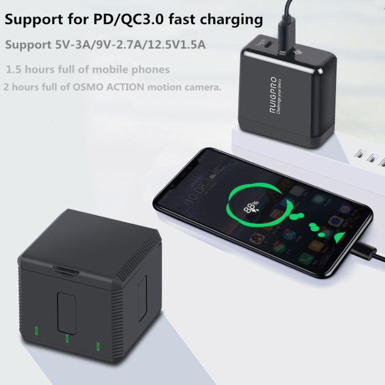 RUIGPRO USB Triple Batteries Housing Charger Box with LED Indicator Light for DJI OSMO Action 1 - Cable & Charger by PMC TechLife | Online Shopping South Africa | PMC TechLife | Buy Now Pay Later Mobicred