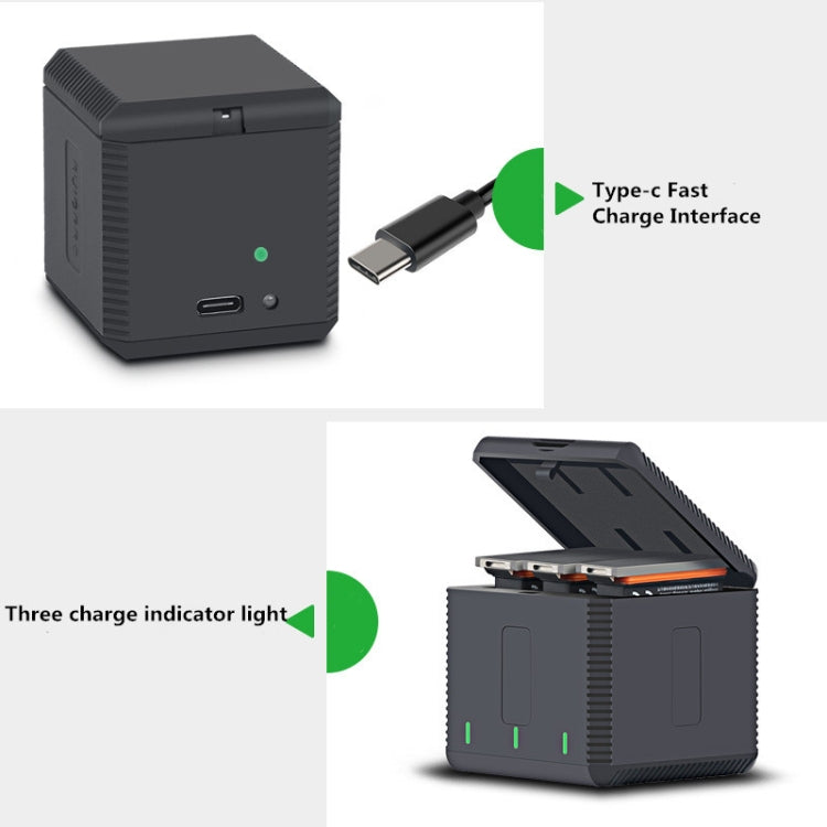 RUIGPRO USB Triple Batteries Housing Charger Box with LED Indicator Light for DJI OSMO Action 1 - Cable & Charger by PMC TechLife | Online Shopping South Africa | PMC TechLife | Buy Now Pay Later Mobicred