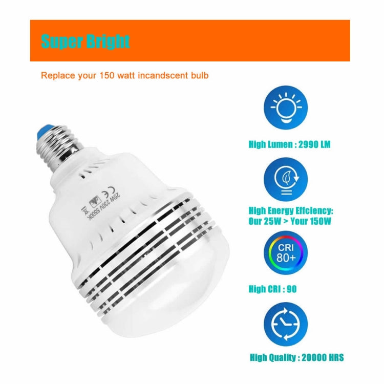 MANTOO PGL25 25W 230V 5500K 2990LM LED Light Bulb for Photography Lighting - free shipping - PMc TechLife - Order now!