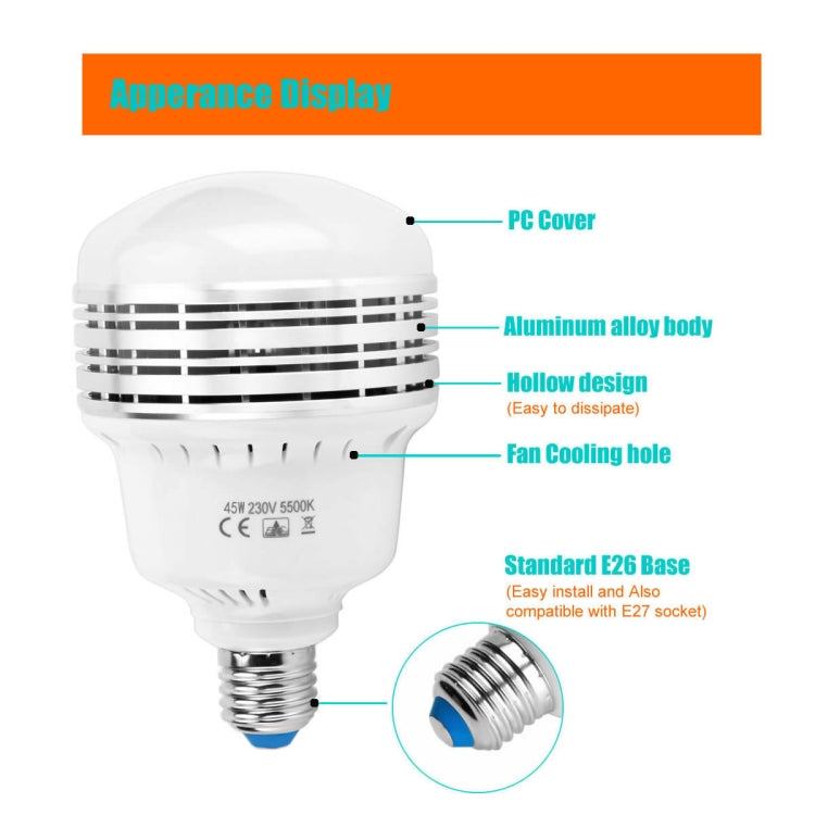 MANTOO PGL45 45W 230V 5500K 5460LM LED Light Bulb for Photography Lighting - free shipping - PMc TechLife - Order now!