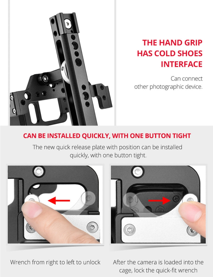 YELANGU C15 YLG0711A Video Camera Cage Stabilizer with Handle & Rail Rod for Nikon Z6 / Z7(Black) - free shipping - PMC TechLife - Order now!