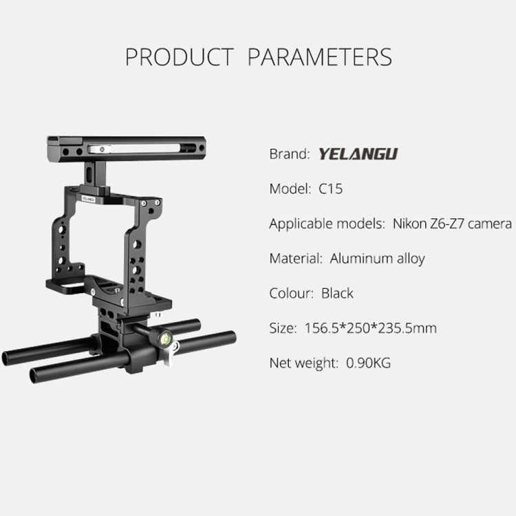 YELANGU C15 YLG0711A Video Camera Cage Stabilizer with Handle & Rail Rod for Nikon Z6 / Z7(Black) - free shipping - PMC TechLife - Order now!
