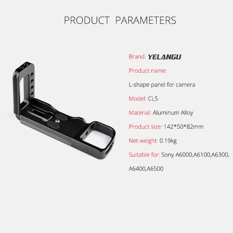 YELANGU YLG0715A 1/4 inch Vertical Shoot Quick Release L Plate Bracket Base Holder for Sony A6300 / A6000 / A6100 / A6400 / A6500 (Black) - free shipping - PMC TechLife - Order now!