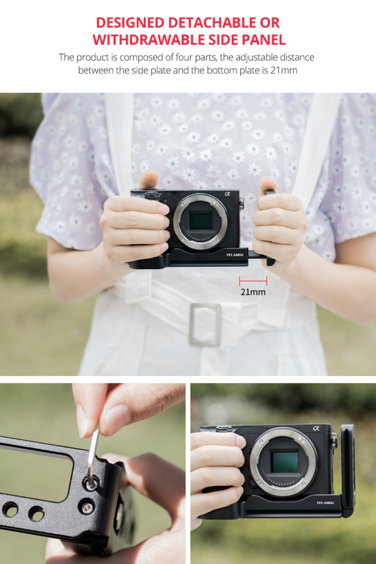 YELANGU YLG0715A 1/4 inch Vertical Shoot Quick Release L Plate Bracket Base Holder for Sony A6300 / A6000 / A6100 / A6400 / A6500 (Black) - free shipping - PMC TechLife - Order now!
