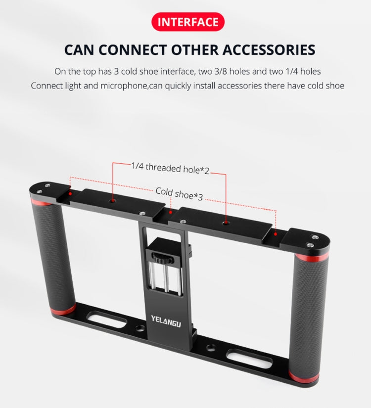 YELANGU PC05 YLG0909B Vlogging Live Broadcast Smartphone Metal Cage Video Rig Filmmaking Recording Handle Stabilizer Bracket for iPhone, Galaxy, Huawei, Xiaomi, HTC, LG, Google, and Other Smartphones(Black) - free shipping - PMC Jewellery - Order now!