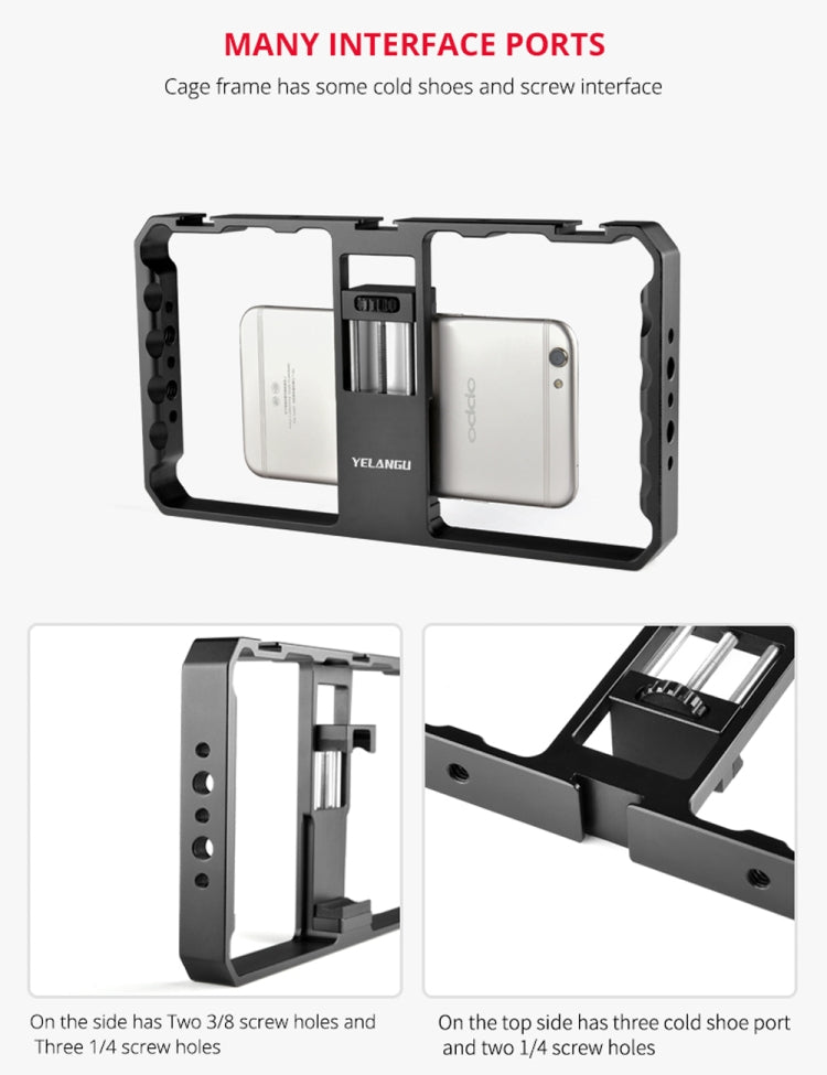 YELANGU  PC06 YLG0909A Vlogging Live Broadcast Smartphone Metal Cage Video Rig Filmmaking Recording Handle Stabilizer Bracket for iPhone, Galaxy, Huawei, Xiaomi, HTC, LG, Google, and Other Smartphones(Black) - free shipping - PMC Jewellery - Order now!