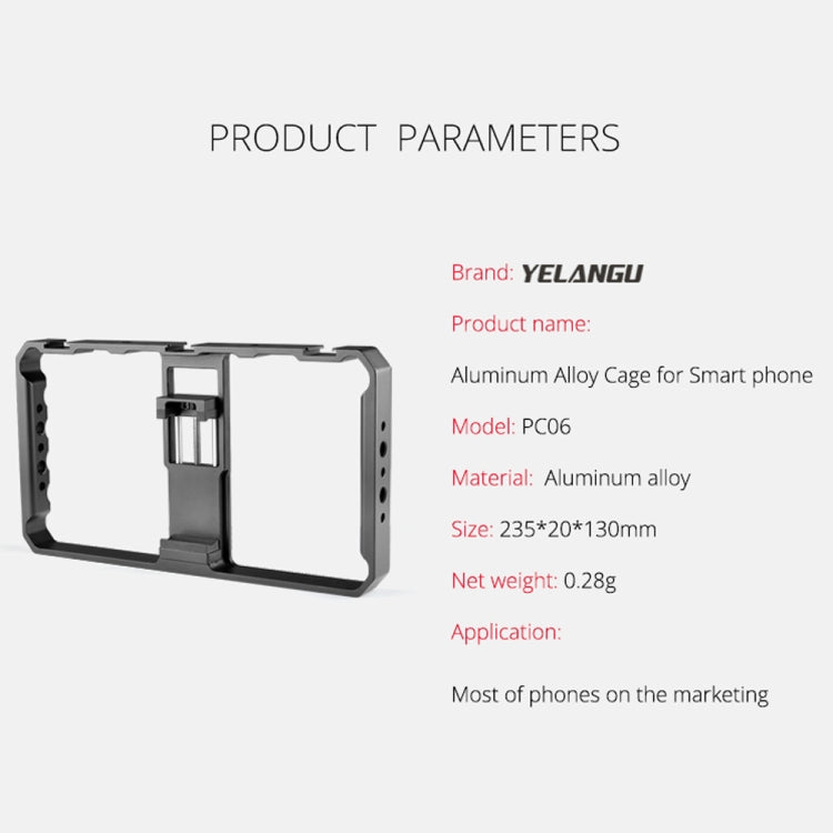 YELANGU  PC06 YLG0909A Vlogging Live Broadcast Smartphone Metal Cage Video Rig Filmmaking Recording Handle Stabilizer Bracket for iPhone, Galaxy, Huawei, Xiaomi, HTC, LG, Google, and Other Smartphones(Black) - free shipping - PMC Jewellery - Order now!