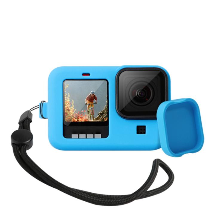 For GoPro HERO10 Black / HERO9 Black Silicone Protective Case Cover with Wrist Strap & Lens Cover(Blue) - Silicone Cases by PMC TechLife | Online Shopping South Africa | PMC TechLife | Buy Now Pay Later Mobicred