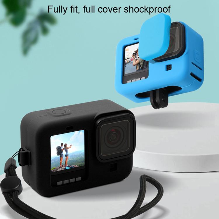 For GoPro HERO10 Black / HERO9 Black Silicone Protective Case Cover with Wrist Strap & Lens Cover(Blue) - Silicone Cases by PMC TechLife | Online Shopping South Africa | PMC TechLife | Buy Now Pay Later Mobicred