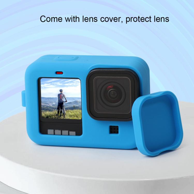 For GoPro HERO10 Black / HERO9 Black Silicone Protective Case Cover with Wrist Strap & Lens Cover(Blue) - Silicone Cases by PMC TechLife | Online Shopping South Africa | PMC TechLife | Buy Now Pay Later Mobicred
