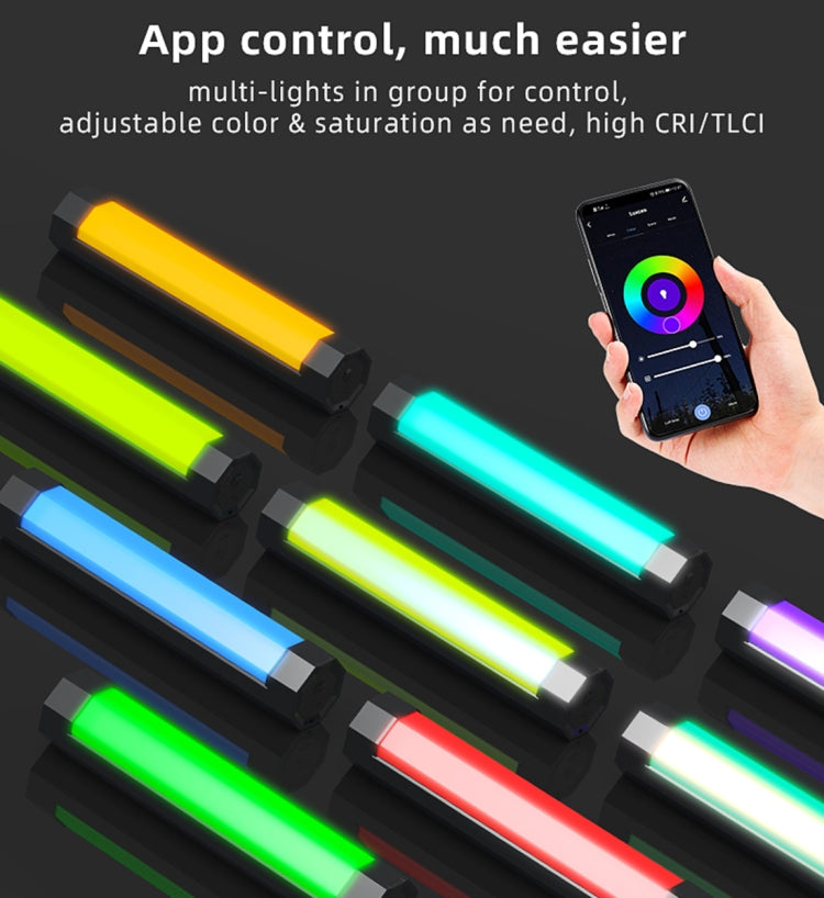 LUXCeO RGB Colorful Photo LED Stick Video Light APP Control Adjustable Color Temperature Waterproof Handheld LED Fill Light with Remote Control(Black) - free shipping - PMC TechLife - Order now!