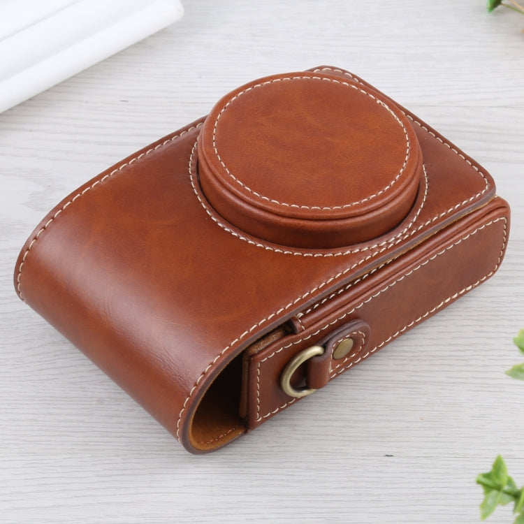 Vertical Flip Full Body Camera PU Leather Case Bag with Strap for Ricoh GR III / GRII, Sony ZV-1 / DSC-RX100M7 / RX100M6 / RX100M5 / RX100M2 (Brown) - free shipping - PMC TechLife - Order now!