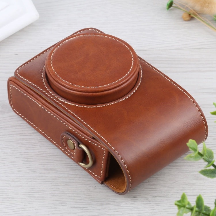 Vertical Flip Full Body Camera PU Leather Case Bag with Strap for Ricoh GR III / GRII, Sony ZV-1 / DSC-RX100M7 / RX100M6 / RX100M5 / RX100M2 (Brown) - free shipping - PMC TechLife - Order now!