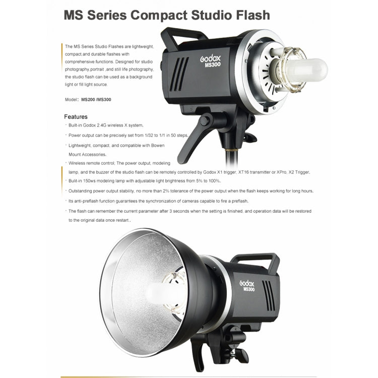 Godox MS300 Studio Flash Light 300Ws Bowens Mount Studio Speedlight with Cover(US Plug) - free shipping - PMC TechLife - Order now!