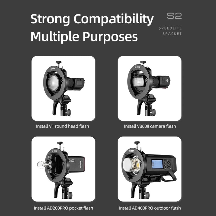 Godox S2 Speedlite S-Type Bracket Bowens Mount Flash S-type Holder Bracket (Black) - free shipping - PMC TechLife - Order now!