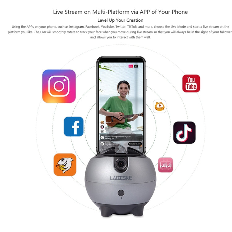 LAIZESKE LA8 Smart Robot Cameraman 360 Degree Auto Tracking Phone Holder (Grey) - free shipping - PMC TechLife - Order now!
