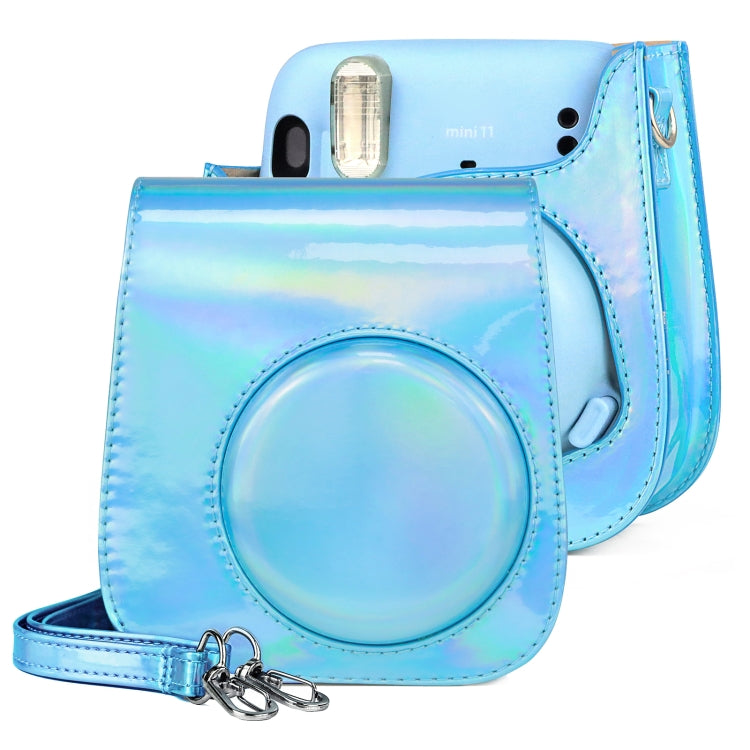 Aurora Color Leather Case Full Body Camera Bag with Shoulder Strap for FUJIFILM Instax mini 11(Blue) - Leather Bag by PMC TechLife | Online Shopping South Africa | PMC TechLife | Buy Now Pay Later Mobicred