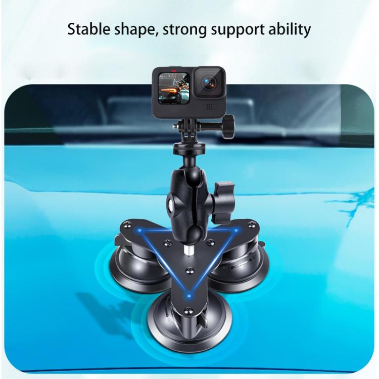 Triangle Suction Cup Mount Holder with Tripod Adapter & Screw & Phone Clamp & Anti-lost Silicone Net for for GoPro, Insta360, DJI and Other Action Cameras, Smartphones(Black) - Holder by PMC TechLife | Online Shopping South Africa | PMC TechLife | Buy Now Pay Later Mobicred