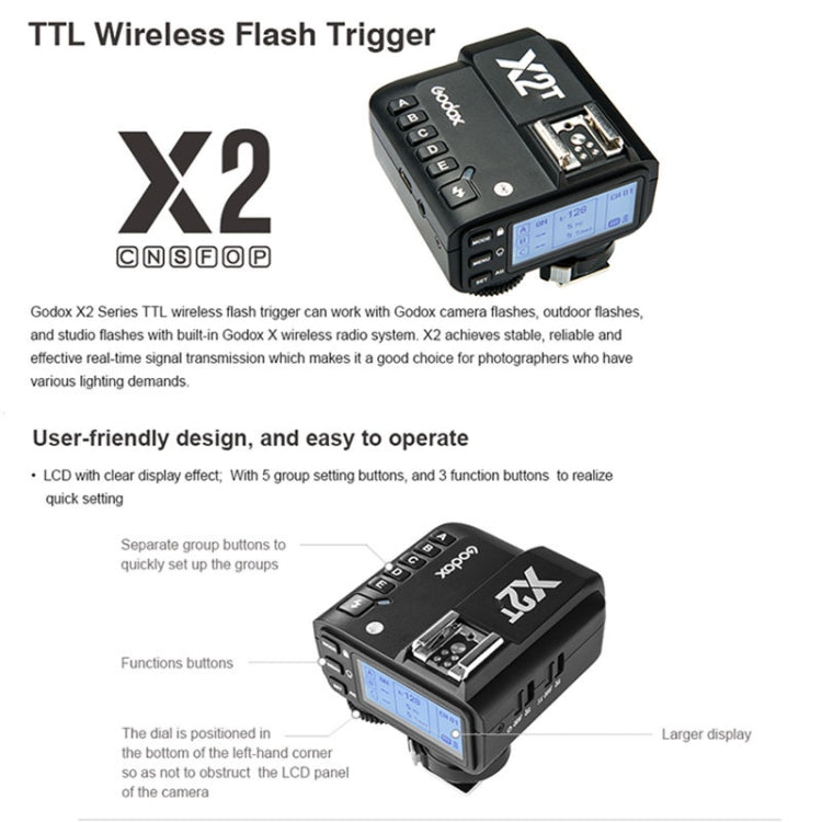 Godox X2T-S E-TTL II Bluetooth Wireless Flash Trigger for Sony (Black) - free shipping - PMC TechLife - Order now!