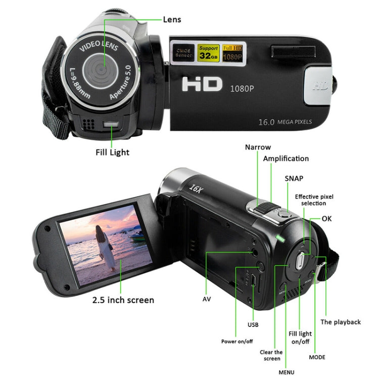 16X Digital Zoom HD 16 Million Pixel Home Travel DV Camera, UK Plug (Black) - Video Cameras by PMC TechLife | Online Shopping South Africa | PMC TechLife | Buy Now Pay Later Mobicred