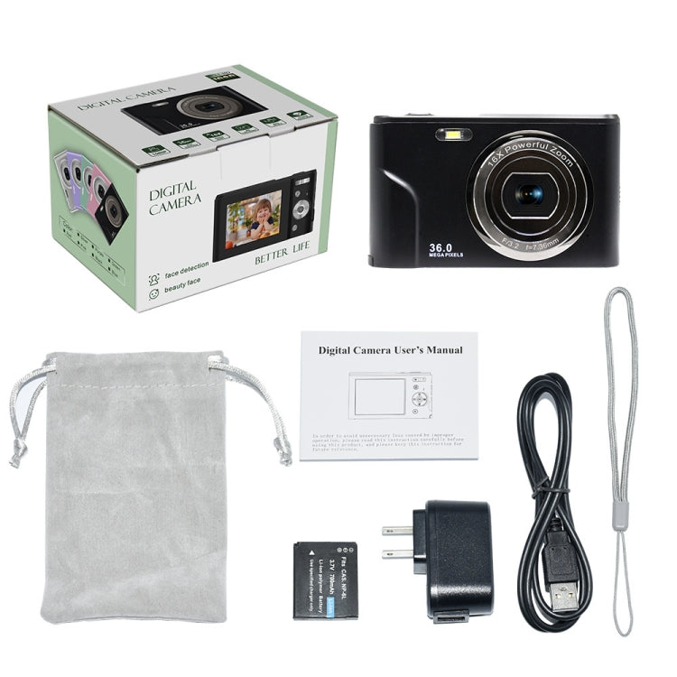 DC311 2.4 inch 36MP 16X Zoom 2.7K Full HD Digital Camera Children Card Camera, EU Plug(Black) - Children Cameras by PMC TechLife | Online Shopping South Africa | PMC TechLife | Buy Now Pay Later Mobicred