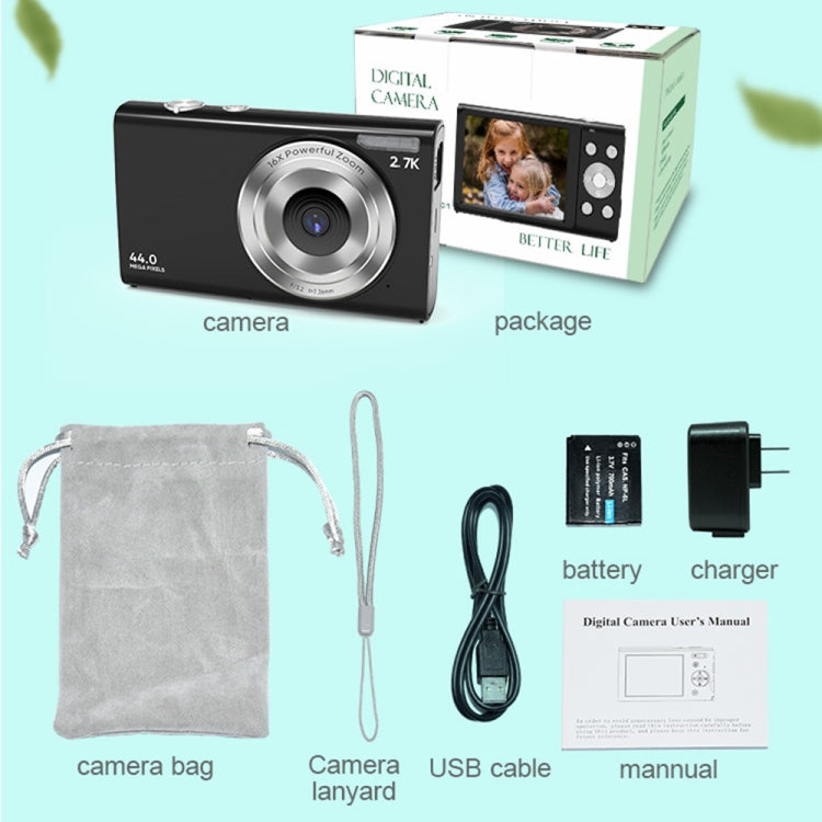 DC402 2.4 inch 44MP 16X Zoom 2.7K Full HD Digital Camera Children Card Camera, UK Plug (Black) - free shipping - PMC Jewellery - Order now!
