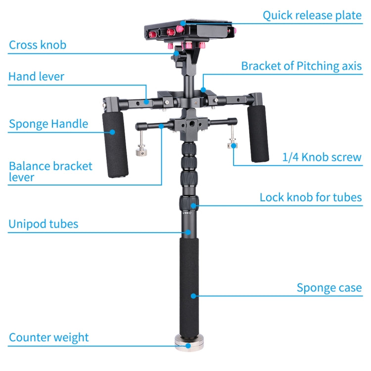 YELANGU S300 4 in 1 Multifunctional Rig + Dual Handheld Shoulder Rig + Monopod + Stabilizer for Cameras / SLR Cameras, Height Range: 63cm-170cm(Black) - free shipping - PMC TechLife - Order now!