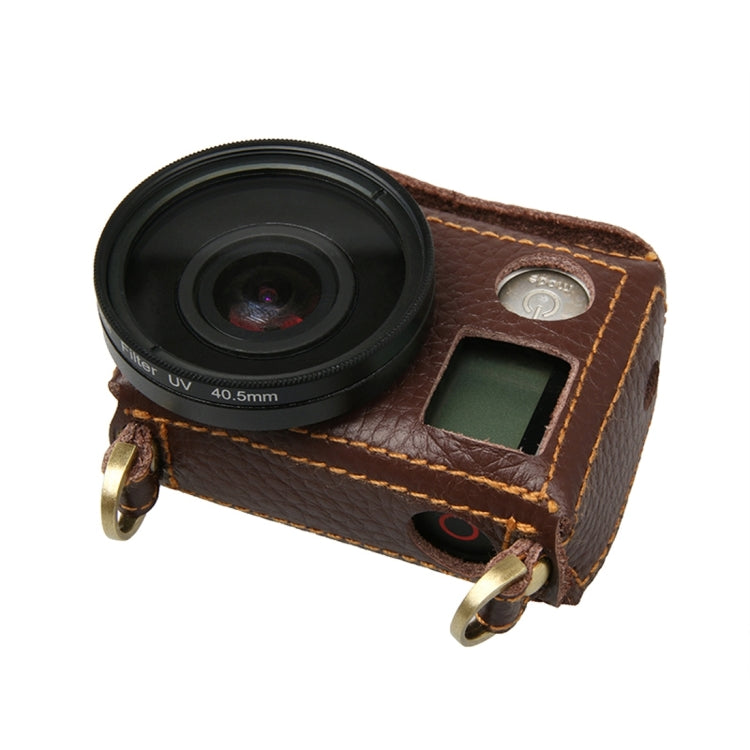For GoPro HERO4 Litchi Texture Genuine Leather Protective Case with Sling(Brown) - Leather Cases by PMC TechLife | Online Shopping South Africa | PMC TechLife | Buy Now Pay Later Mobicred