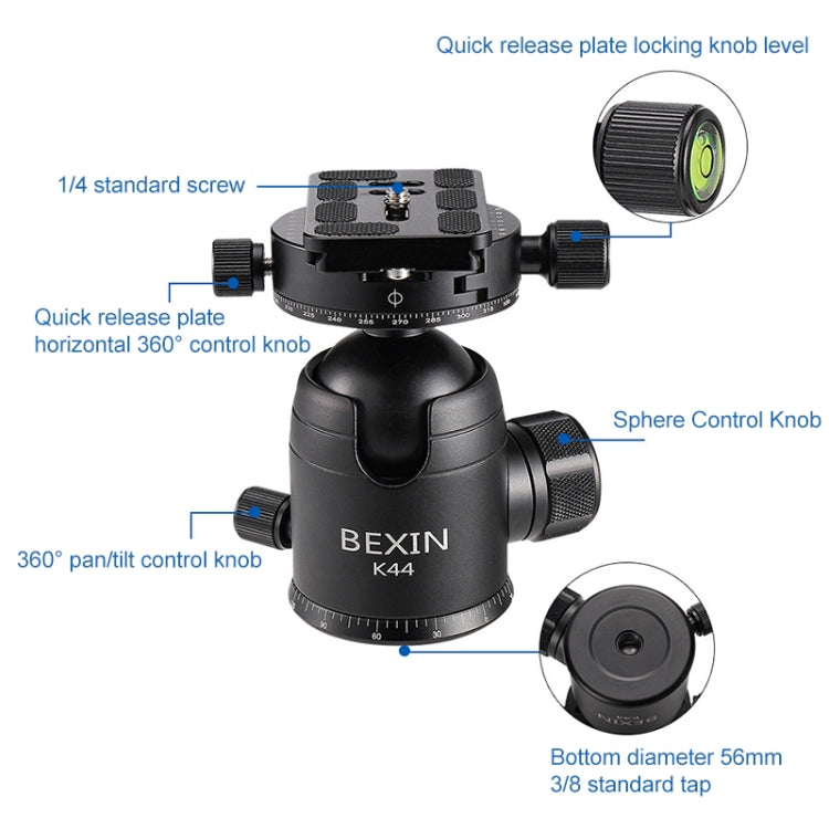 BEXIN RC294 Portable Collapsible Carbon Fiber Camera Tripod with K44 Panoramic Ball Head - Tripods by PMC TechLife | Online Shopping South Africa | PMC TechLife | Buy Now Pay Later Mobicred