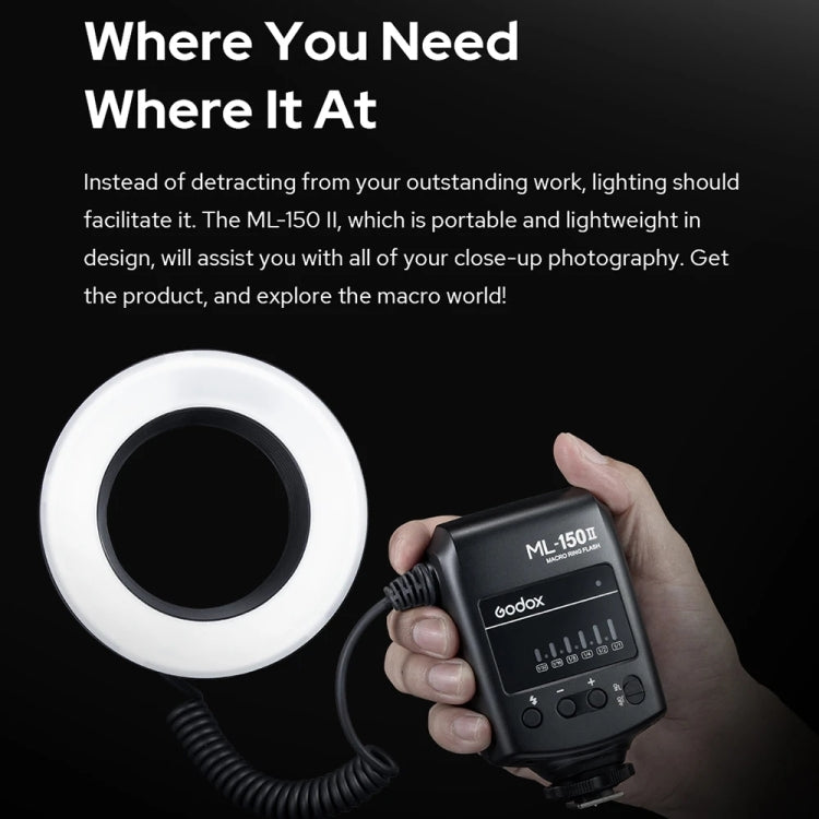 Godox ML-150II On-camera Macro Ring Flash Light with 8 Different Size Adapter Rings (Black) - free shipping - PMC TechLife - Order now!