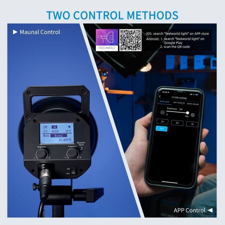 FEELWORLD FL125D 125W Daylight Point Source Video Light, Bluetooth APP Control(US Plug) - free shipping - PMC TechLife - Order now!