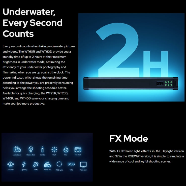 Godox WT25D Waterproof Tube Light  25cm White Light Photo Video Fill Light - free shipping - PMC TechLife - Order now!