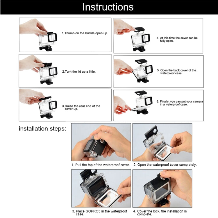 For GoPro  NEW HERO /HERO6  /5  30m Waterproof Housing Protective Case + Hollow Back Cover with Buckle Basic Mount & Screw, No Need to Disassemble Lens(GP413) - Waterproof Cases by PMC TechLife | Online Shopping South Africa | PMC TechLife | Buy Now Pay Later Mobicred