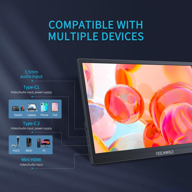 FEELWORLD DH156 15.6 inch Portable External Monitor FHD 1080P USB-C HDMI (Black) - free shipping - PMC TechLife - Order now!