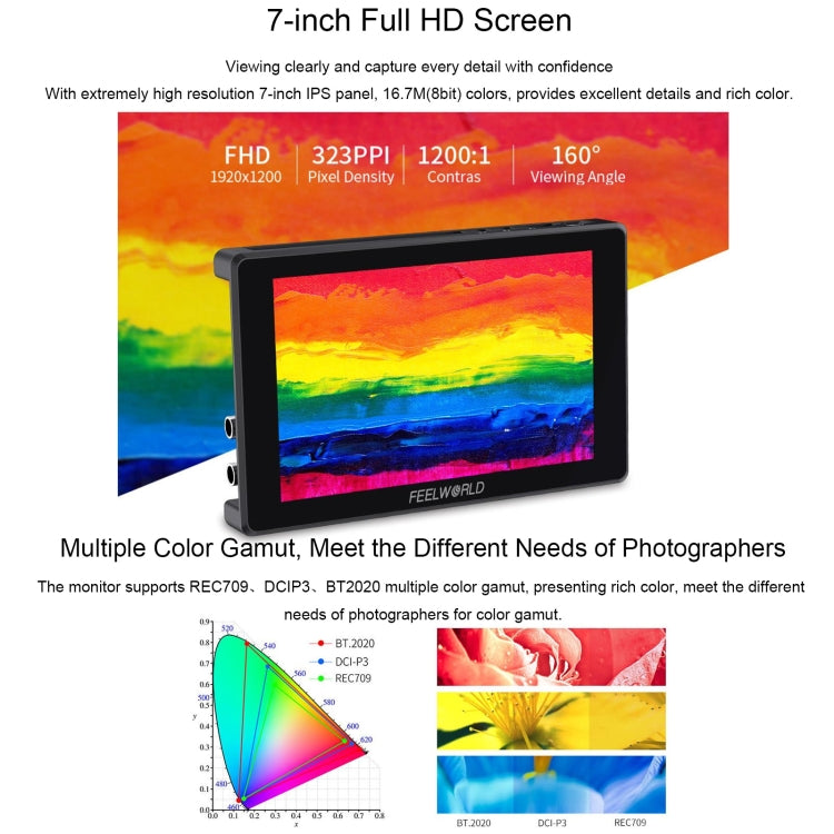 FEELWORLD SH7 7-inch Ultra Bright 2200nit On-camera Monitor SDI HDMI Cross Conversion (Black) - free shipping - PMC TechLife - Order now!