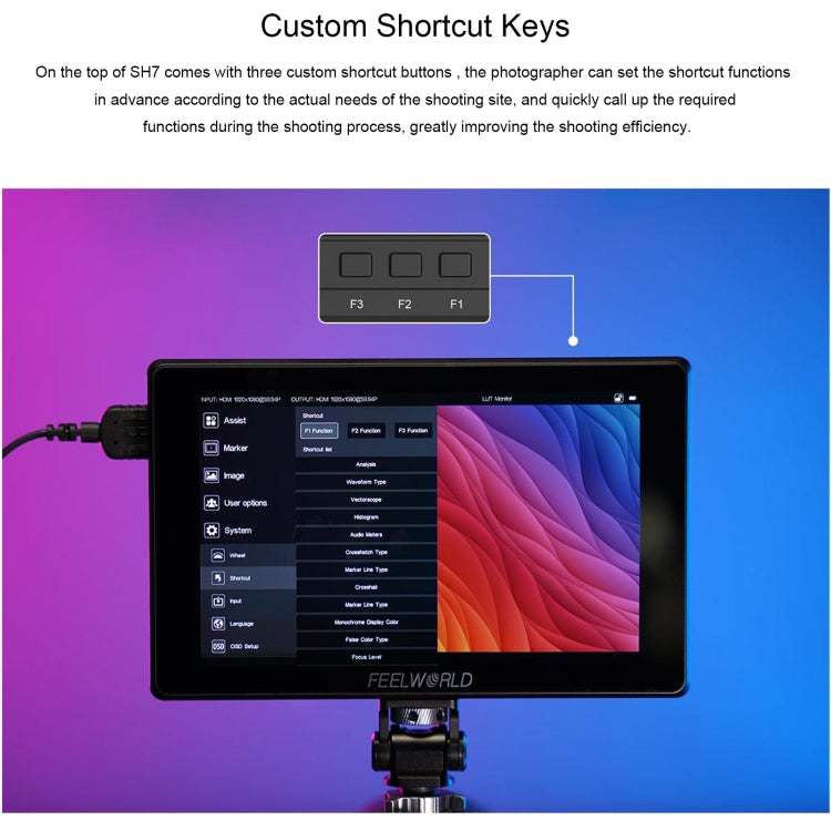 FEELWORLD SH7 7-inch Ultra Bright 2200nit On-camera Monitor SDI HDMI Cross Conversion (Black) - free shipping - PMC TechLife - Order now!