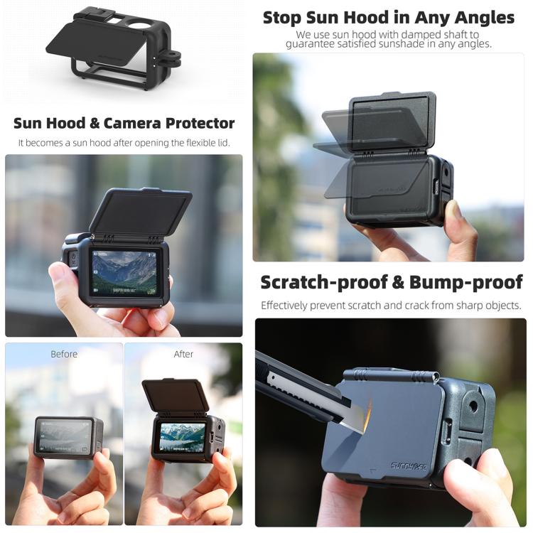 For DJI Osmo Action 5 Pro / 4 / 3 Sunnylife Protective Case Frame Mount Adapter Sun Hood Housing Case (Black) - free shipping - PMC TechLife - Order now!