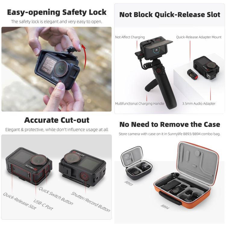 For DJI Osmo Action 5 Pro / 4 / 3 Sunnylife Protective Case Frame Mount Adapter Sun Hood Housing Case (Black) - free shipping - PMC TechLife - Order now!