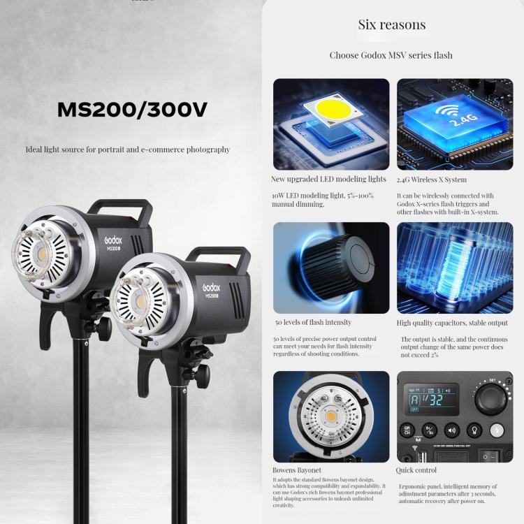 Godox MS300-V Studio Flash Light 300Ws Bowens Mount Strobe Light with Lamp Cover (AU Plug) - free shipping - PMC TechLife - Order now!