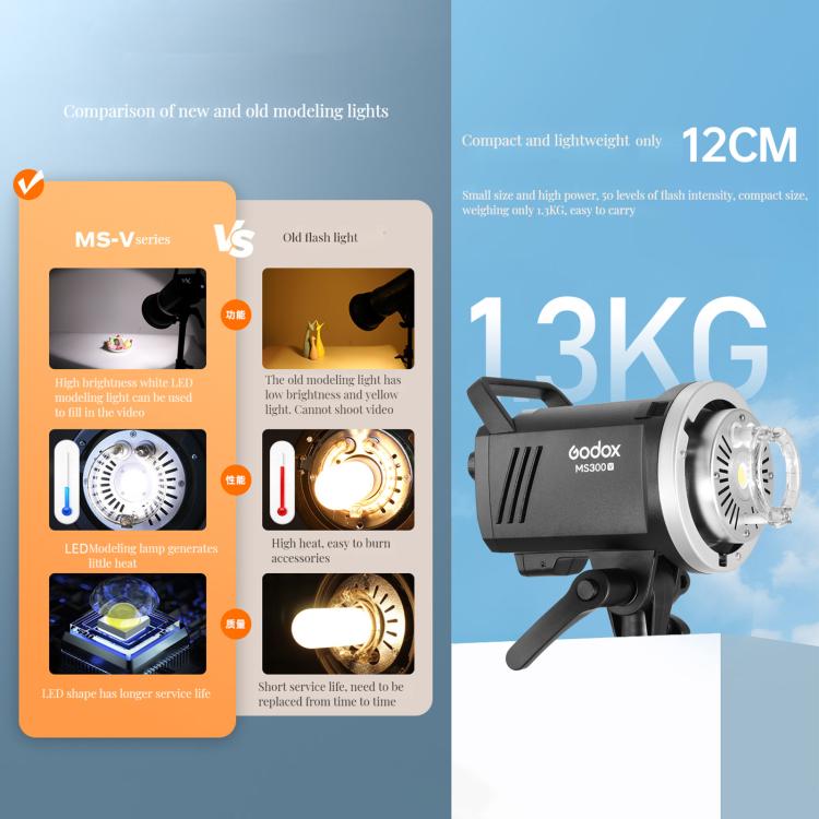 Godox MS200-V Studio Flash Light 200Ws Bowens Mount Strobe Light with Lamp Cover (UK Plug) - free shipping - PMC TechLife - Order now!