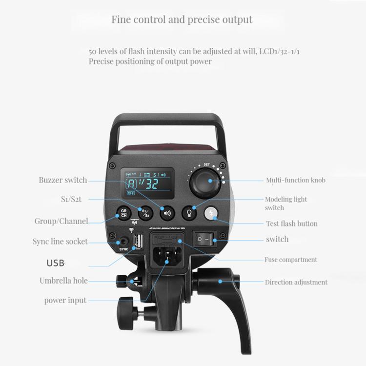 Godox MS200-V Studio Flash Light 200Ws Bowens Mount Strobe Light with Lamp Cover (EU Plug) - free shipping - PMC TechLife - Order now!