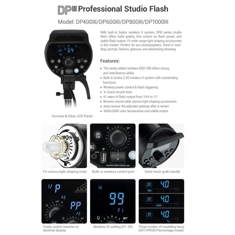 Godox DP400III Studio Flash Photo Light 400Ws 2.4G Wireless X System Bowens Mount Strobe Light, No Lamp Cover (AU Plug) - free shipping - PMC TechLife - Order now!